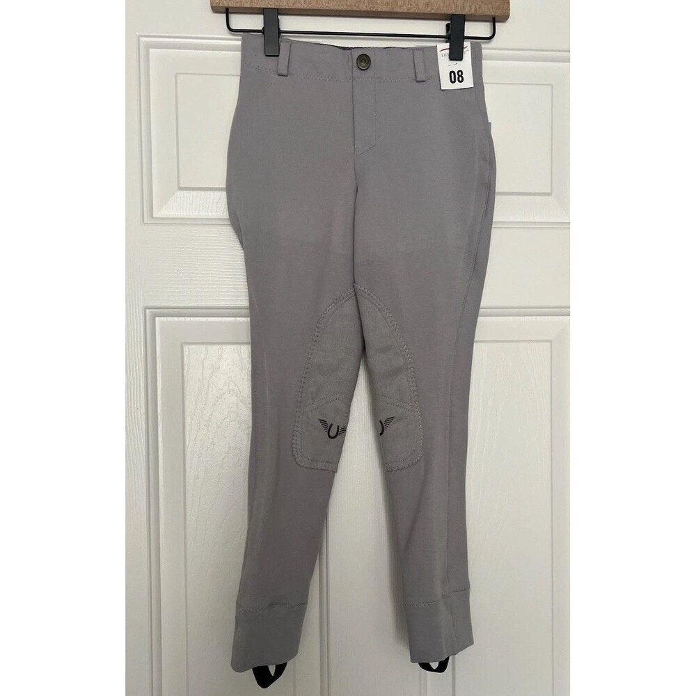 Tuffrider Girls Gray Jods Embroidered Pants Equestrian Horse Size 8 NWT